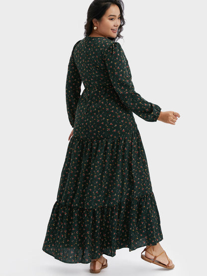 Floral V-Neck Ruffle Maxi Dress