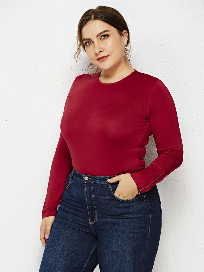 Basic Solid Color Round Neck Bodysuits