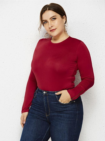 Basic Solid Color Round Neck Bodysuits