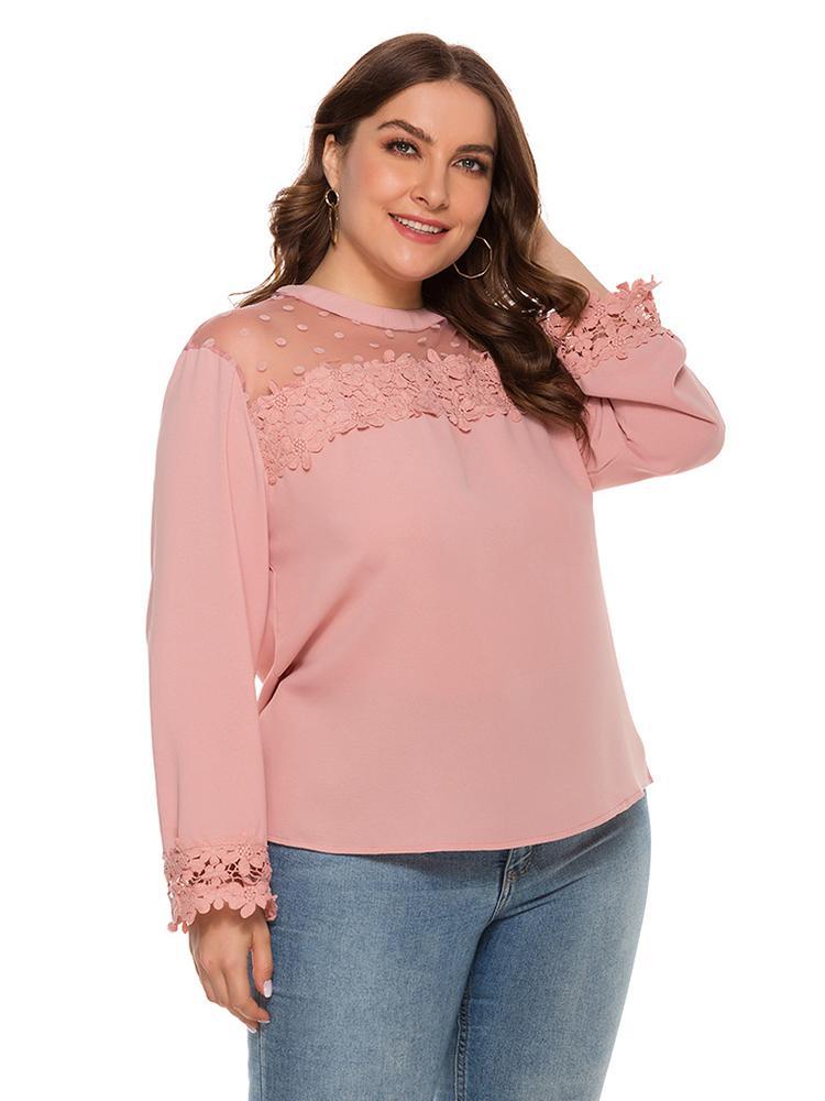Lace Hollow Out Round Neck T-shirt