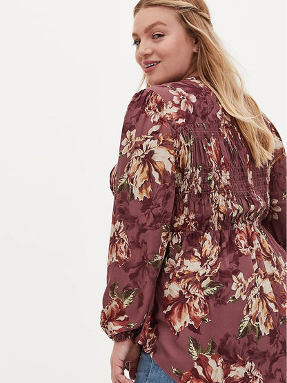 Floral Printed Shirred Blouse