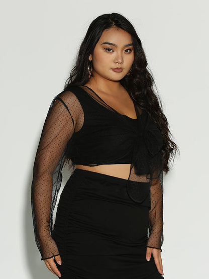 Bowknot Mesh Dot Kimono