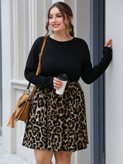 Contrast Leopard Panel A-line Dress