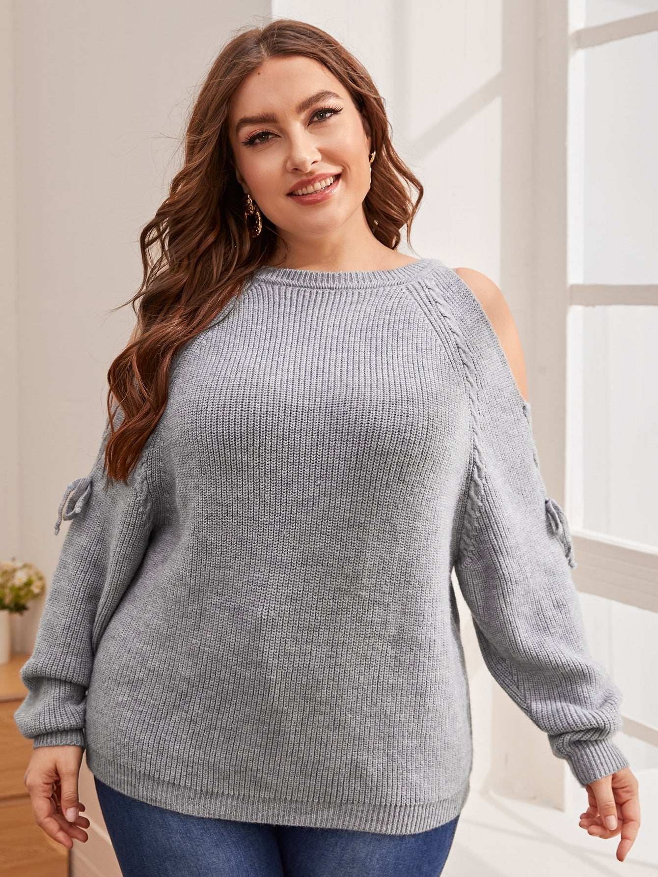 Lace Up Cold Shoulder Sweater