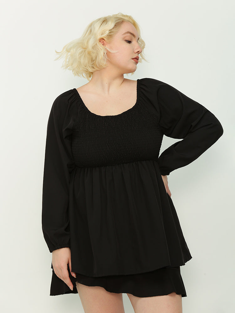 Shirred Solid Color Blouse