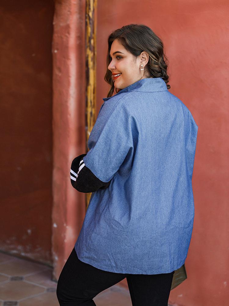 Patchwork Button Up Stand Collar Shirt