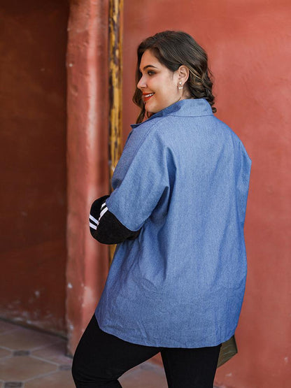 Patchwork Button Up Stand Collar Shirt