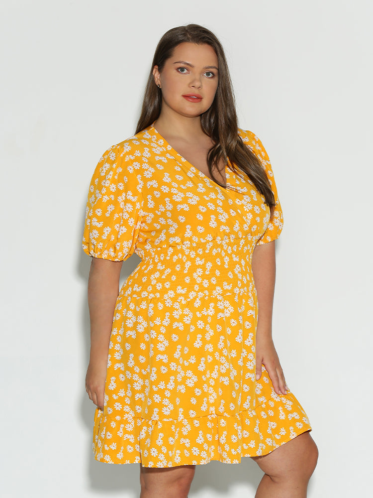 Puff Sleeve Ditsy Floral Dress