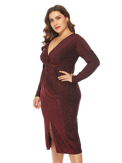 Knot V-neck Split Elegant Dress