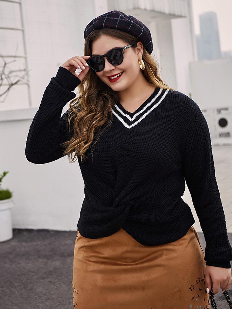 Tape V-neck Casual Sweater