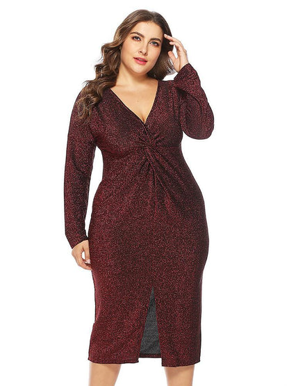 Knot V-neck Split Elegant Dress