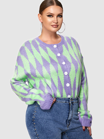 Argyle Pattern Button Cardigan