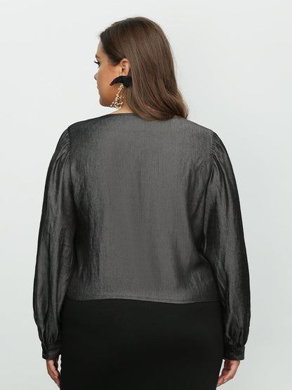 Button Puff Sleeve Square Neck Blouse