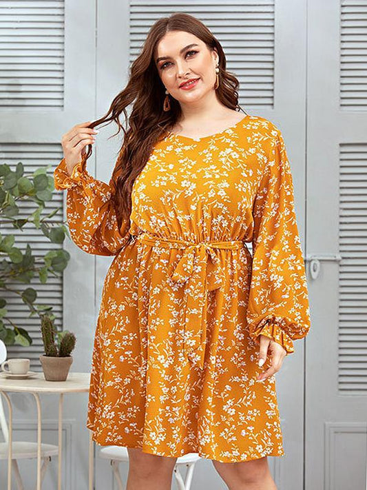 Ditsy Printed Belt Dress