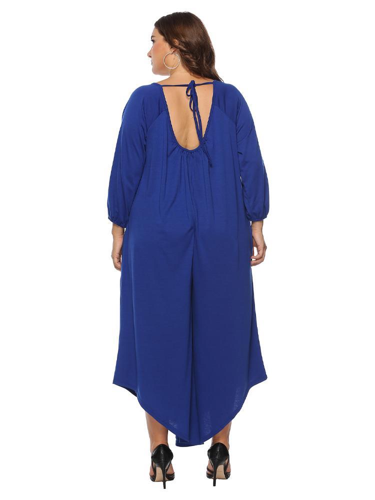 Solid Color Round Neck Loose Jumpsuit