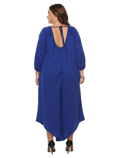 Solid Color Round Neck Loose Jumpsuit