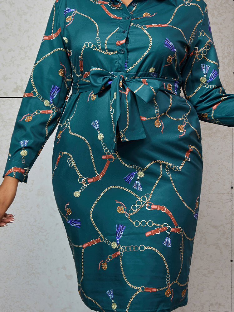 Chain Print Button Half Knot Dress