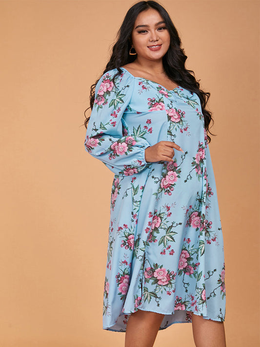 Floral Print A Line Split Dress