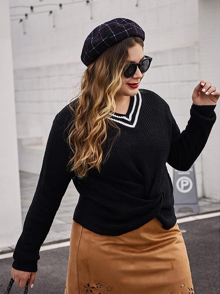 Tape V-neck Casual Sweater