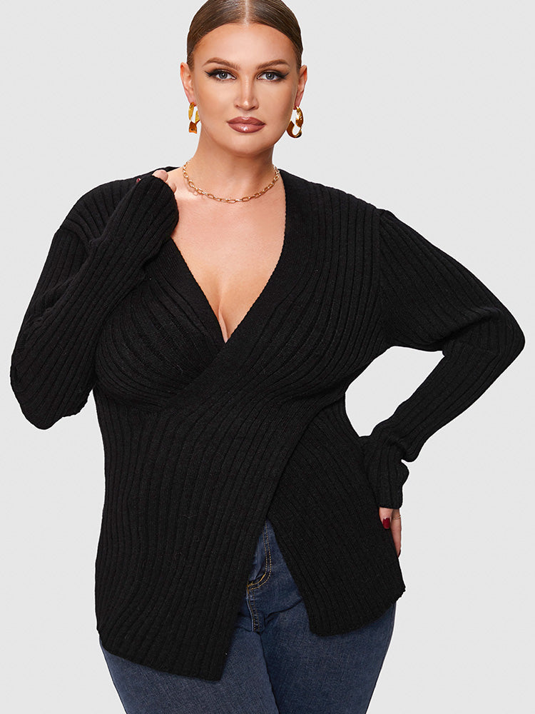 Ribbed Knit Crisscross Sweater