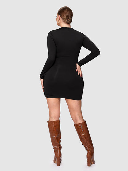 Solid Contrast Mesh Bodycon Dress