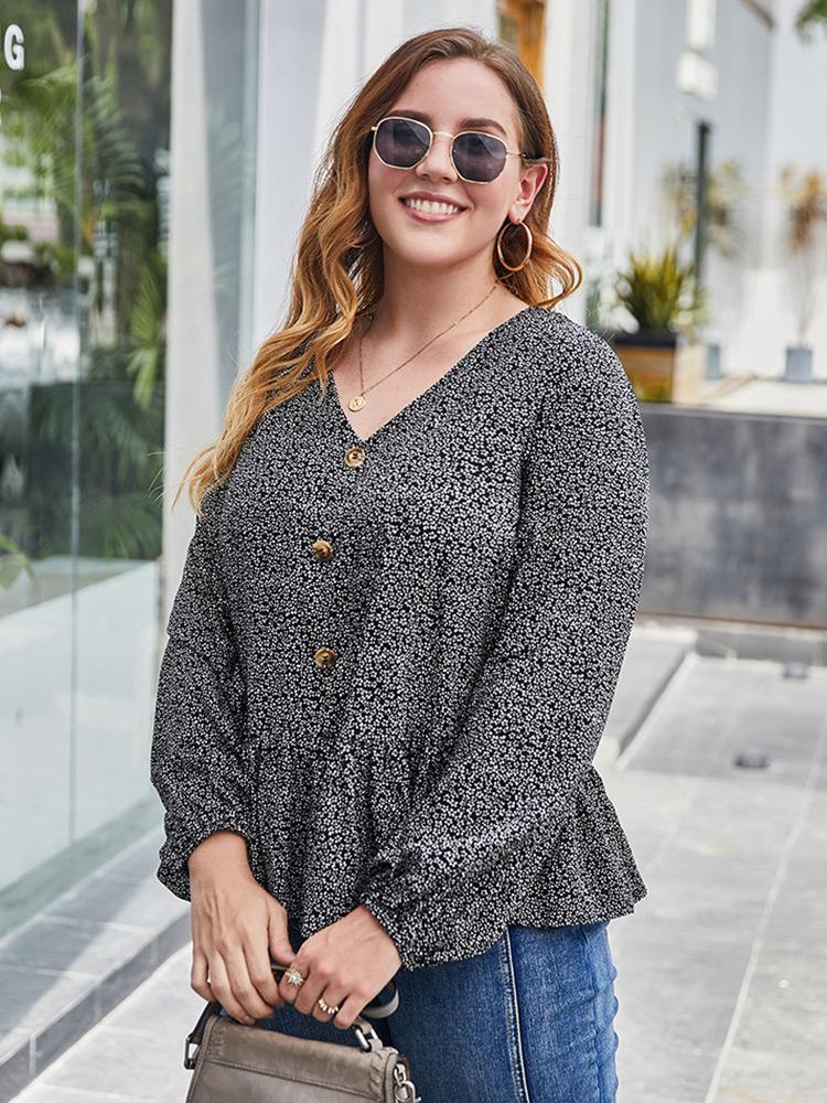 Ditsy Printed Lantern Sleeve Top