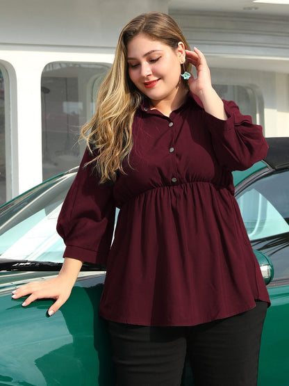 Elastic High Waist Lapel Blouse
