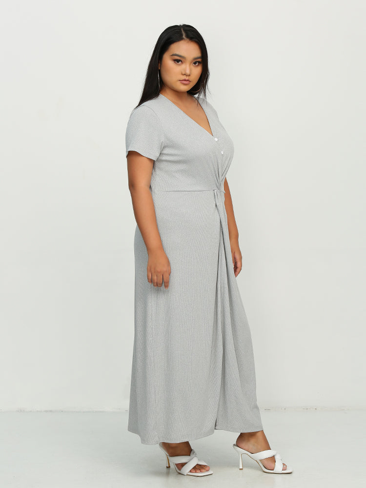 Twist Front Button Short Sleeve Dress