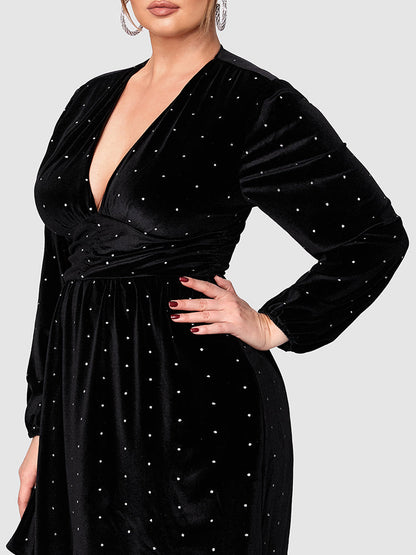 Polka Dot Deep V Neck Dress