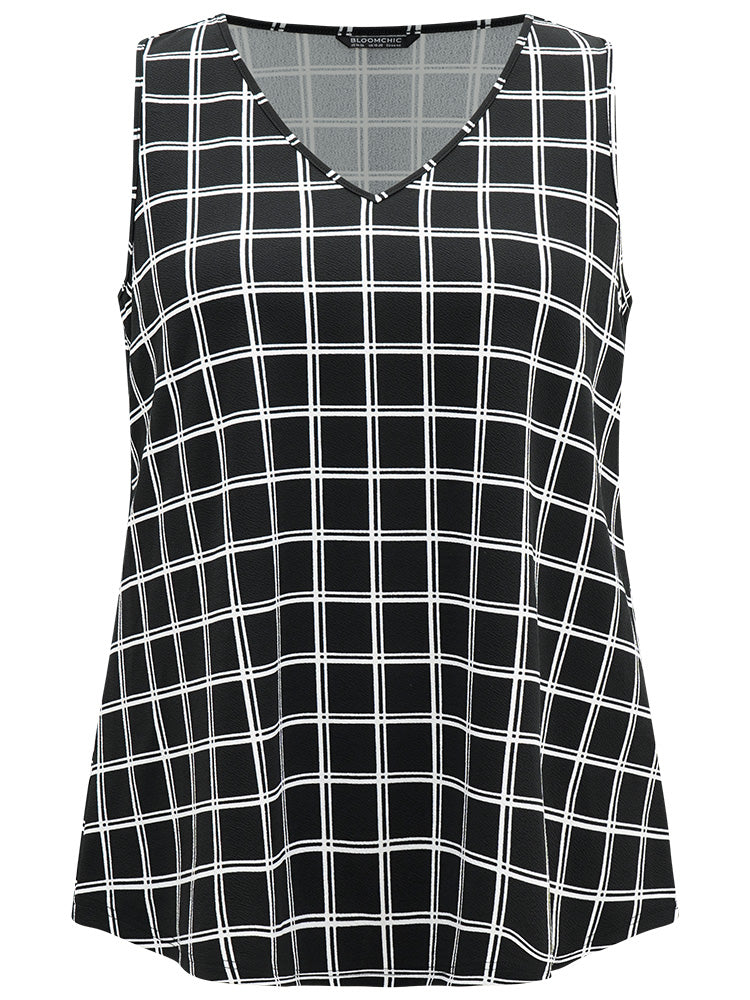 Gingham Print V Neck Tank Top