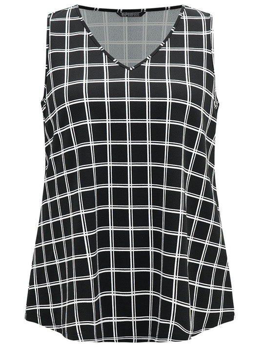 Gingham Print V Neck Tank Top