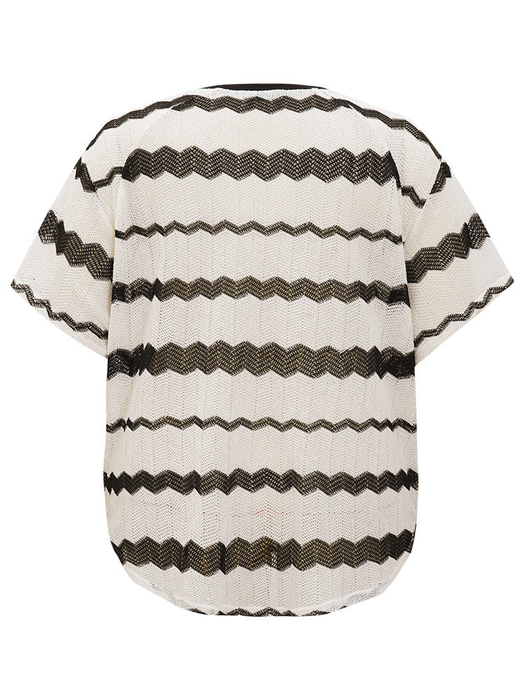 Water Ripple Contrast Arc Hem Raglan Sleeve T-shirt