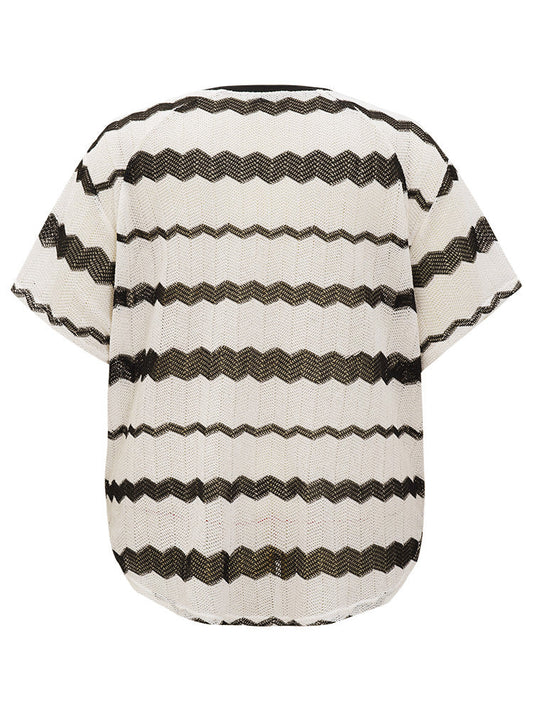 Water Ripple Contrast Arc Hem Raglan Sleeve T-shirt