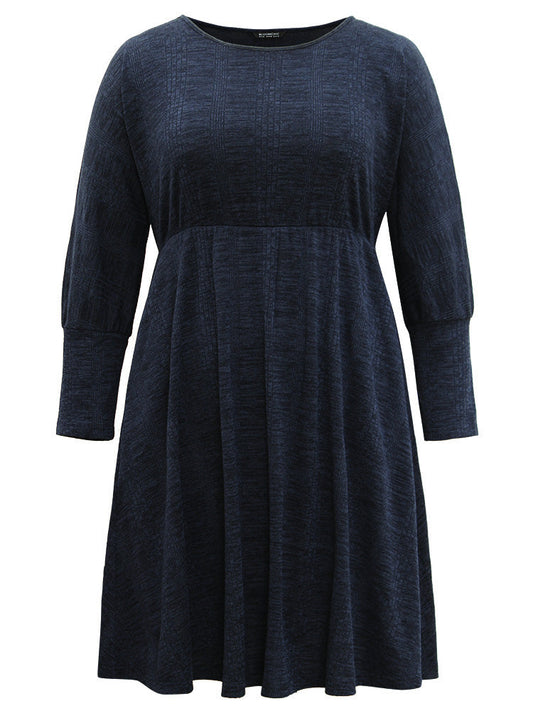 Plain Textured Pocket Elastic Waist Dress