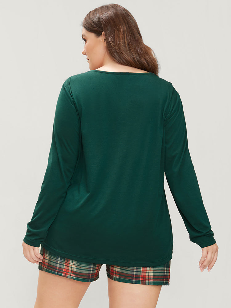 Solid Button Detail Ties Plaid Pajama Set