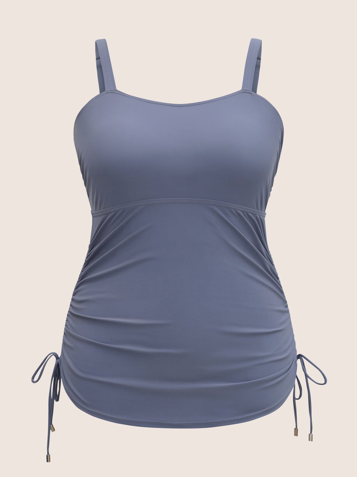 Plain Adjustable Straps Gathered Drawstring Swim Top