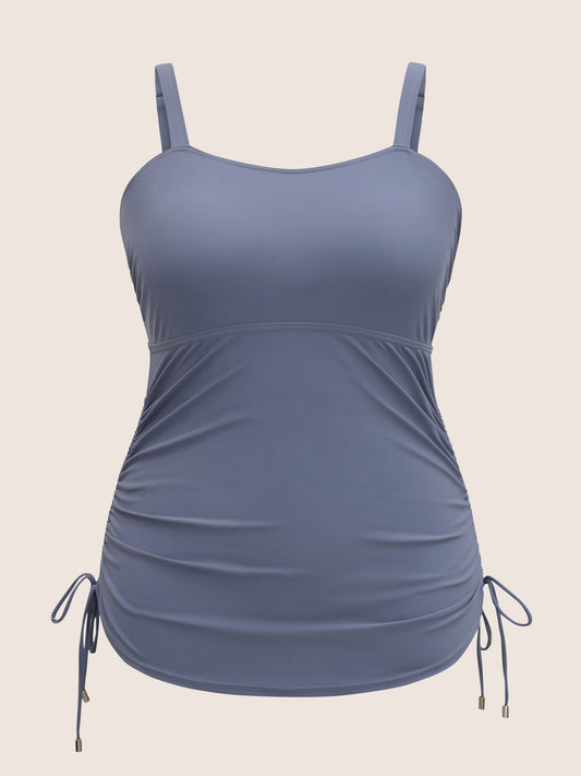Plain Adjustable Straps Gathered Drawstring Swim Top