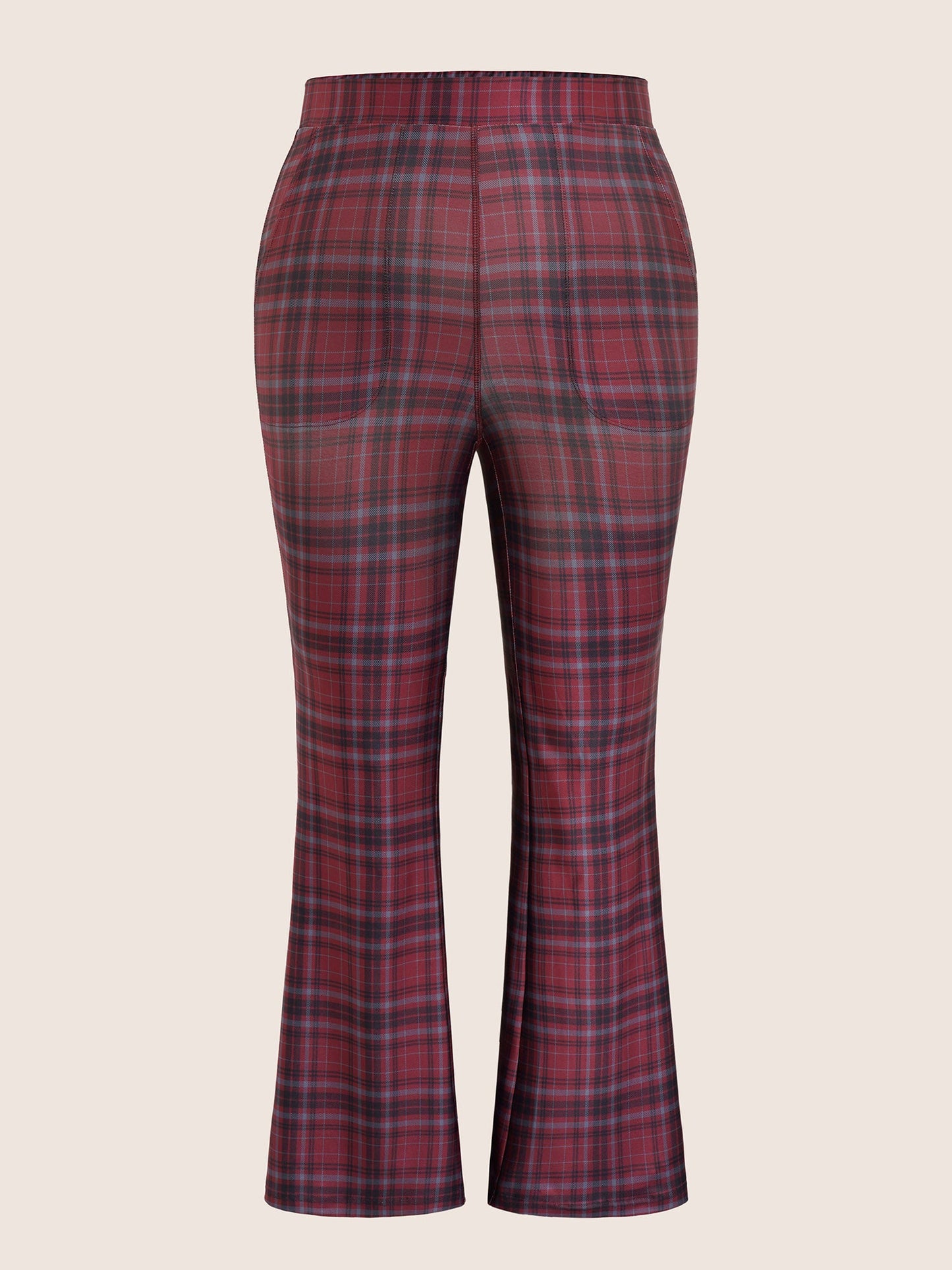 Plaid Pocket Elastic Waist Bootcut Leggings