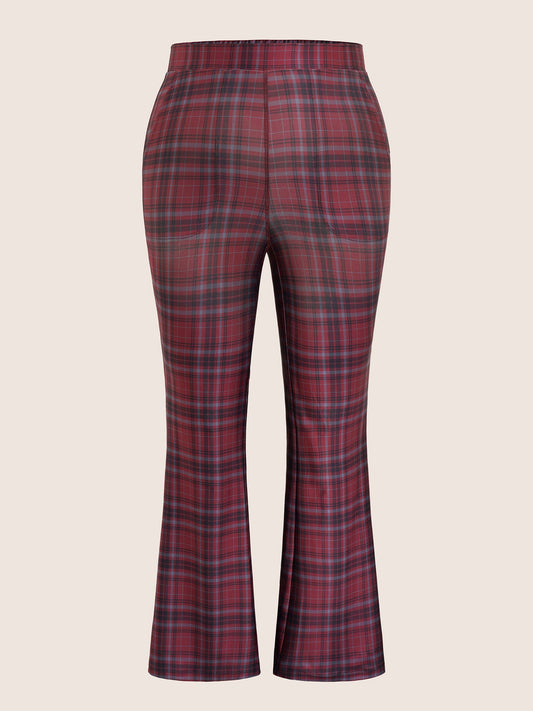Plaid Pocket Elastic Waist Bootcut Leggings