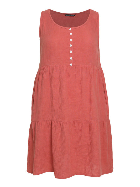 Solid Button Detail Layered Hem Tank Dress