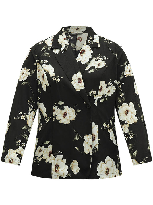Floral Print Suit Collar Pocket Blazer