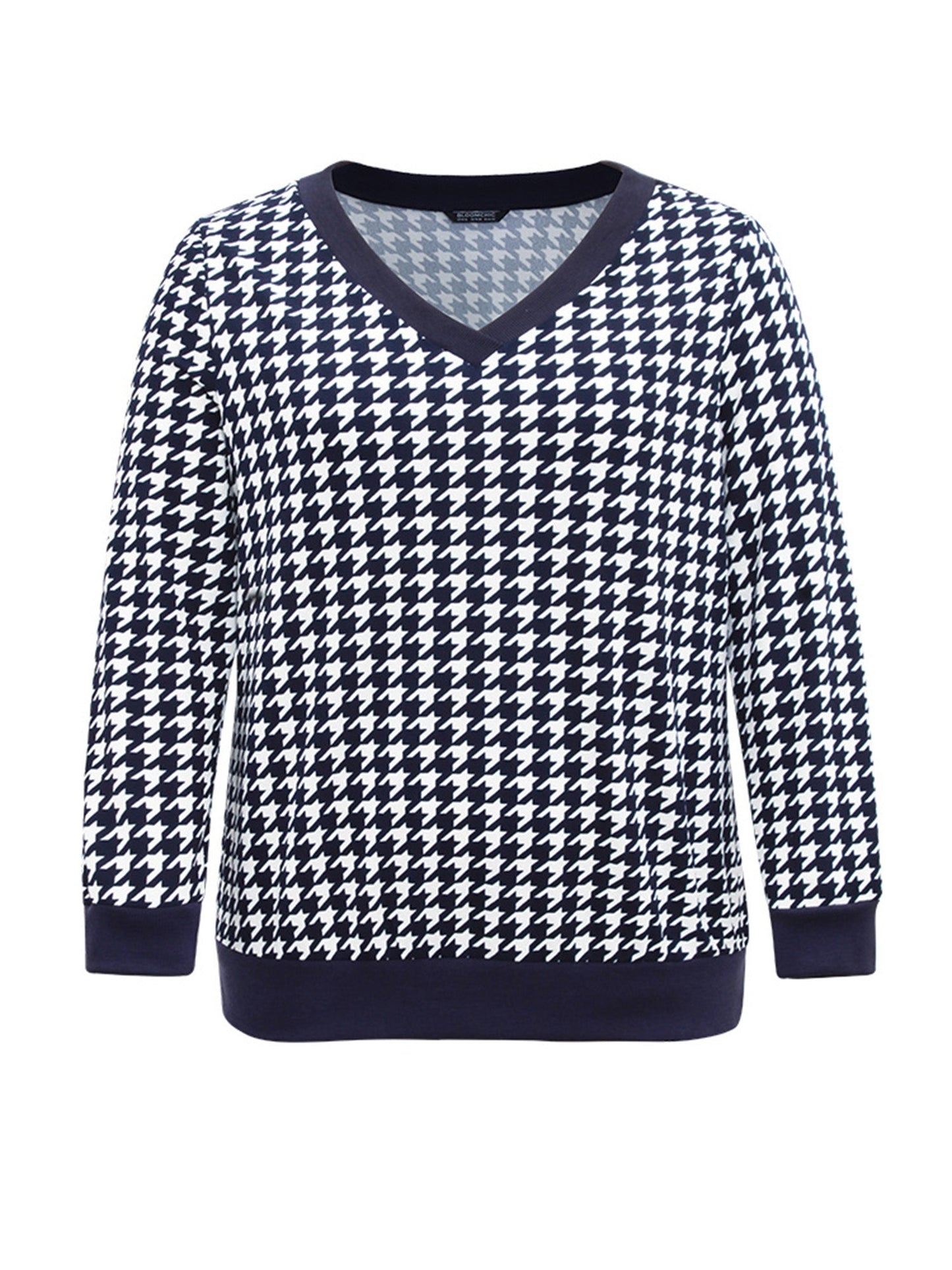 Houndstooth Contrast V Neck Sweatshirt