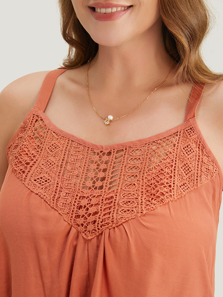 Plain Contrast Lace Asymmetrical Hem Cami Top