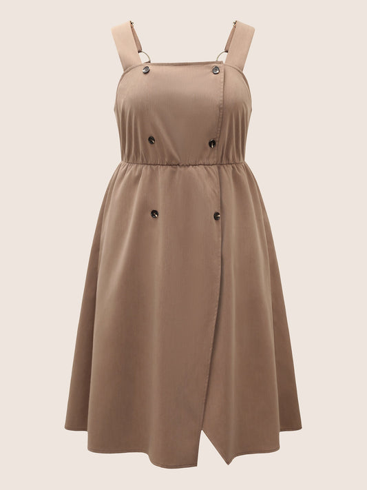 Spaghetti Strap Solid Elastic Waist Dress