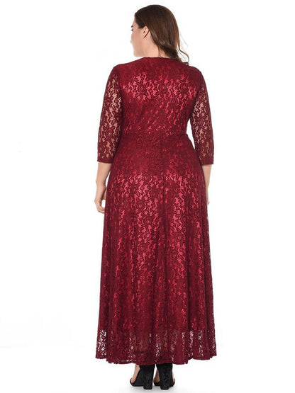 Lace V-neck Elegant Maxi Dress