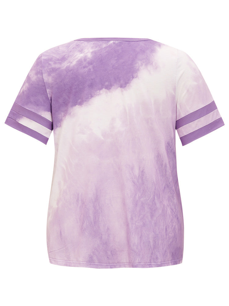 Tie Dye V Neck Contrast Trim T-shirt