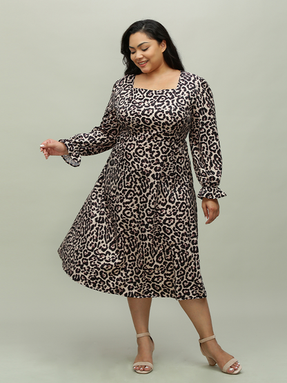 Tan Leopard Print Square Neck Dress