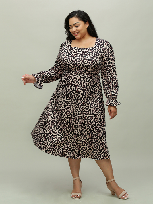 Tan Leopard Print Square Neck Dress