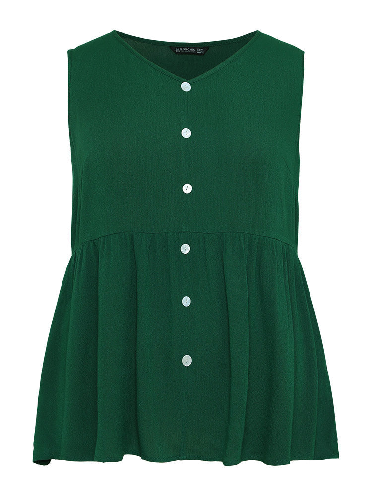 Plain Flutter Hem Button Detail Tank Top