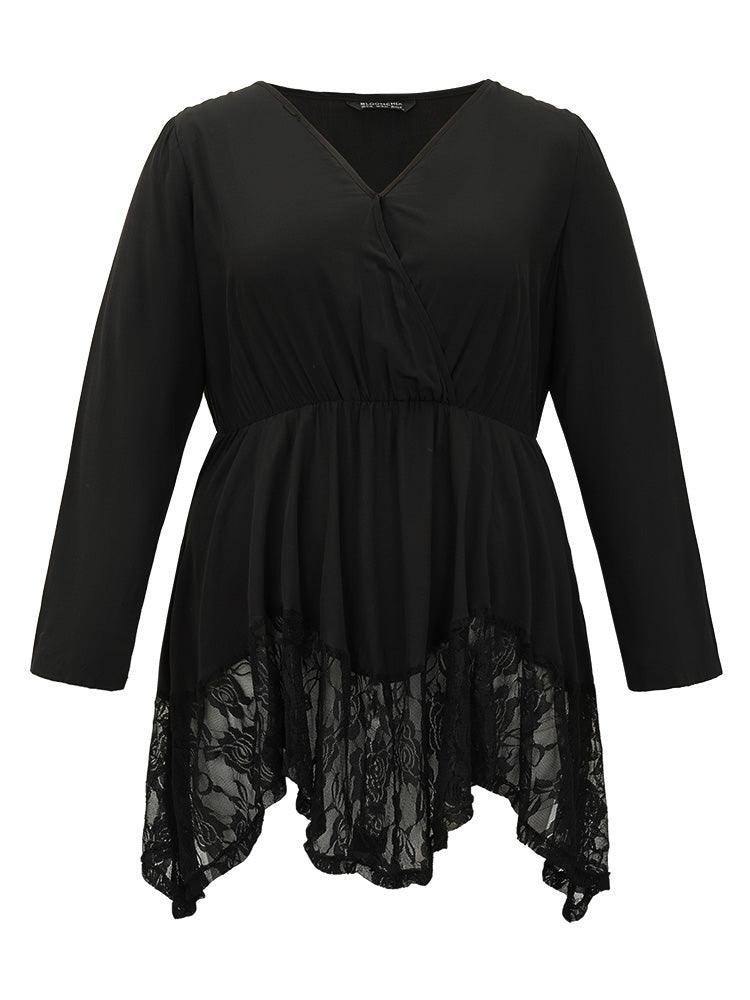 Halloween Plain Lace Asymmetrical Hem Blouse